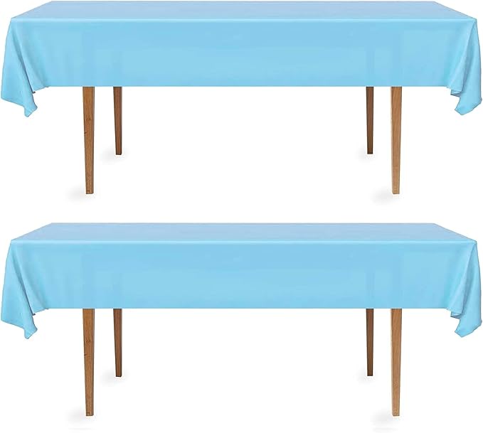 DecorRack 2 Rectangular Tablecloths BPA-Free Plastic, 54 x 108 inch, Dining Table Cloth, Rectangle Table Cover for Parties, Picnic, Camping and Outdoor, Disposable or Reusable, Light Blue (2 Pack)