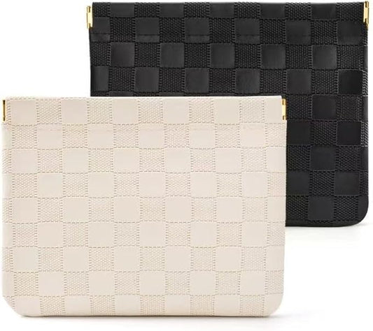 2-Pack Small Waterproof Checkered Makeup Bag - Portable Leather Travel Toiletry Bag Organizer with Snap Closure, Aesthetic Travel Storage Pouches for Women's cosmetic bag for purse