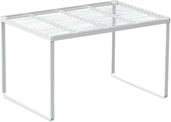 Kitchen Cabinet Storage Shelf Stackable Wire Spice Rack Organizer Heavy Duty Space Saver for Bathroom Bedroom Closet Laundry Room Office Countertop - White, Pack 1