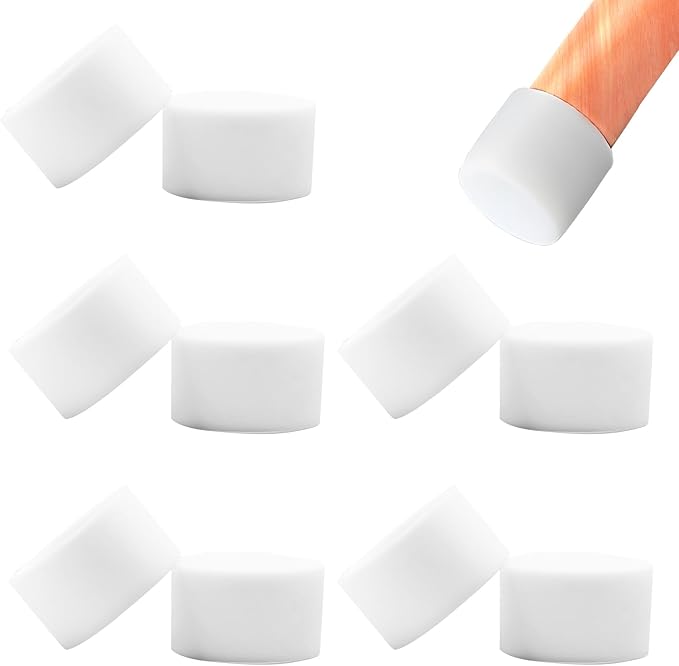BOPOREAE 10 Pcs 1-7/16"(37 mm) Round Chair Leg Tips Caps, Silicone Rubber Furniture Leg Floor Protectors, Reduce Noise Folding Metal Chair Leg Cap Replacement for Bar Stool Leg Patio Indoor, White
