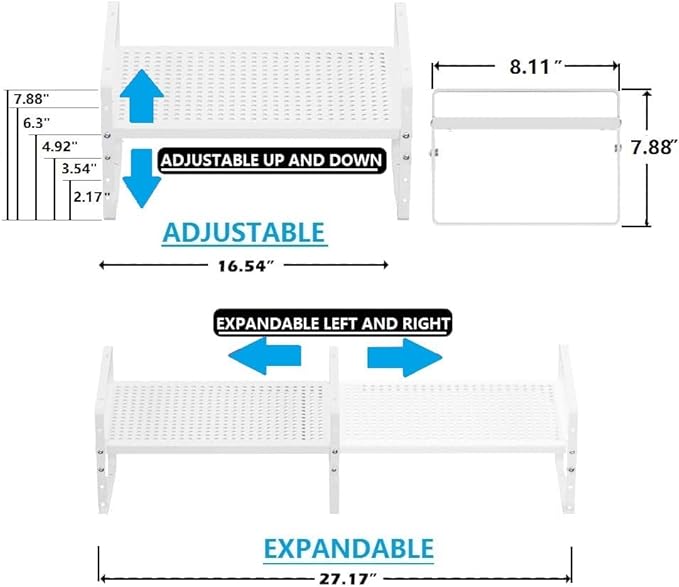 Wobmmi Expandable Shoe Rack Stackable Metal Pantry Storage Shelves Stand Adjustable Height Cabinet Shelf Organizer Racks Spice Shelving(3PACKS/WHITE,MEDIUM)