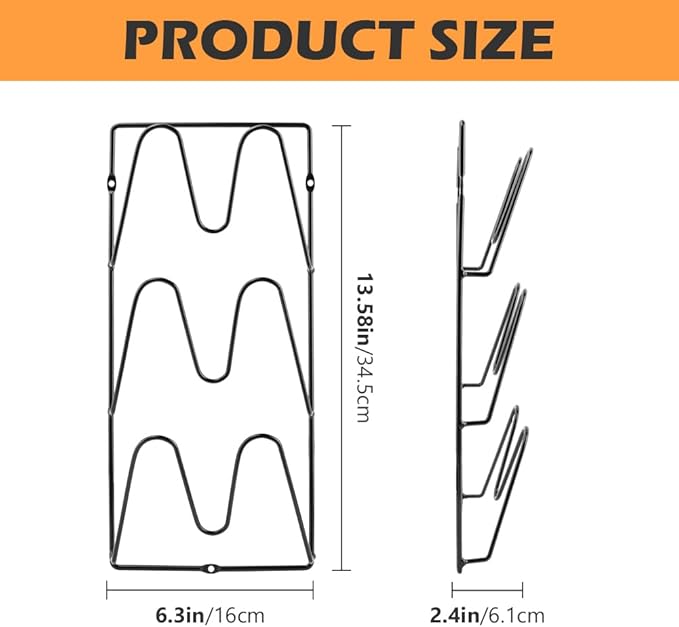 2-Pack Pot Lid Organizer 3-Tier Iron Rack | Cabinet & Wall Space-Saving - Easy No-Drill Adhesive Mount – Damage-Free Storage for Home Cooks’ Kitchen