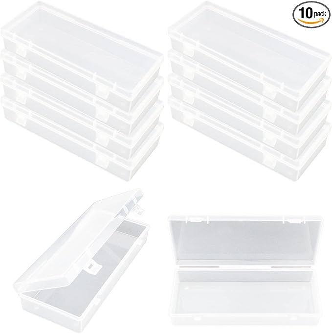 LJY 10 Pieces Rectangular Empty Mini Clear Plastic Organizer Storage Box Containers with Hinged Lids (6.1 x 2.6 x 1.2 inch, Transparent)