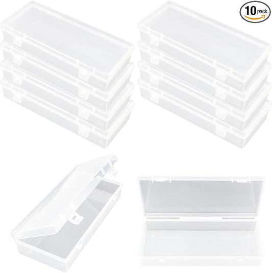 LJY 10 Pieces Rectangular Empty Mini Clear Plastic Organizer Storage Box Containers with Hinged Lids (6.1 x 2.6 x 1.2 inch, Transparent)