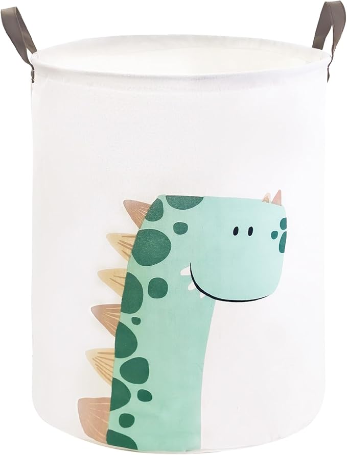 Mziart Kids Laundry Basket for Girls Boys, Cute Baby Laundry Hamper Waterproof Collapsible Large Storage Basket Nursery Toy Bin Home Decor Gift Baskets for Bathroom Bedroom 19.7 Inch (Green Dinosaur)