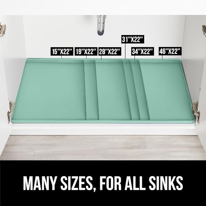 GORILLA GRIP Waterproof Silicone Under Sink Mat with Raised Lip for Kitchen and Bathroom, 31 x 22 in, Cabinet Shelf Liner Stay in Place Mats Dishwasher Safe Drawer Liner, Organizer Tray, Mint