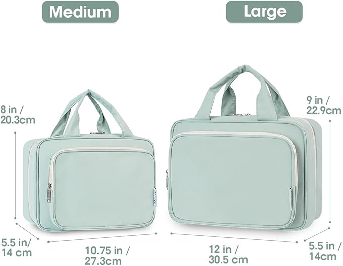 Narwey Travel Toiletry Bag for Women Large Hanging Makeup Bag Organizer Toiletries Bag for Full Size Essentials Accessories Cosmetics (Mint Green (Large))