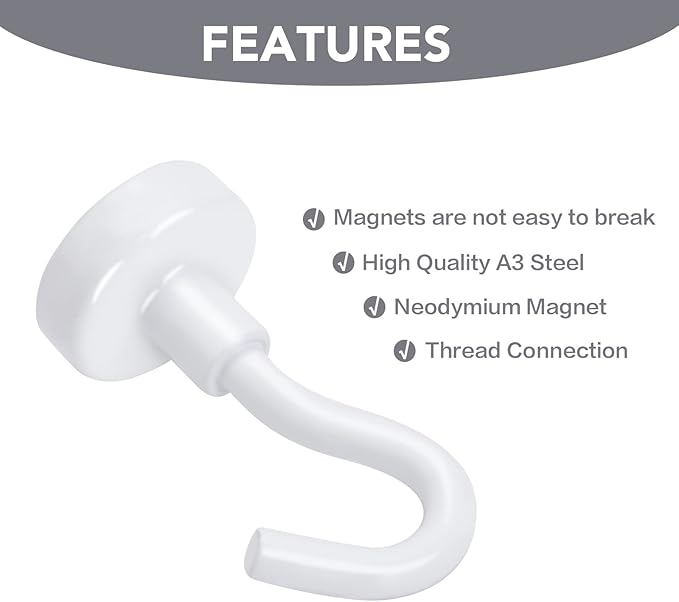 E BAVITE Magnetic Hooks, 30lbs+ 2026 Cruise Cabin Ship Essentials Magnet Hook Heavy Duty Strong Magnets Refrigerator Fridge Hanging for Classroom Beach Vacation Kitchen Grills Home 20 Pack (White)