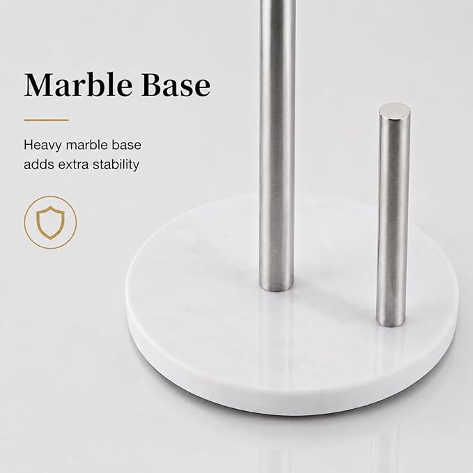 Brushed Nickel Paper Towel Holder,Stainless Steel Paper Towel Holder for Kitchen Roll Organize, Standard or Jumbo-Sized Roll Paper, Countertop Roll Dispenser with Marble Base