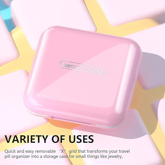 Small Pill Box, Travel Pill Case, Dtouayz Portable Medicine Organizer, Vitamin and Medication Dispenser, Cute Daily Pill Holder for Purse or Pocket, Waterproof 4 Compartment Travel Pill Container Pink