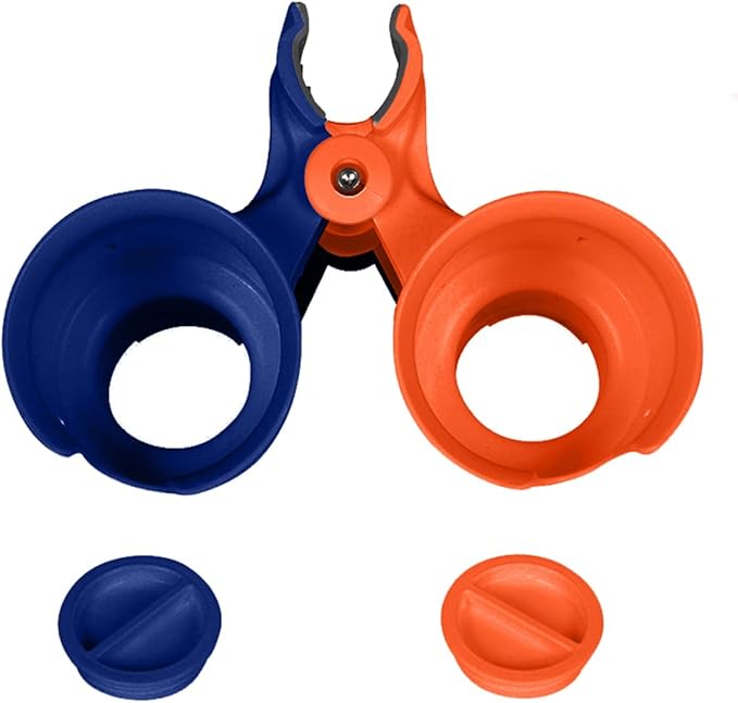 ROBOCUP, (Navy & Orange), Patented Clamp On Boat Cup Holder |Multifunction Dual Drink Caddy for Fishing Poles, Tools, Net, Gaff |Portable Storage for Boating, Beach, Umbrellas, Golf Carts, Strollers