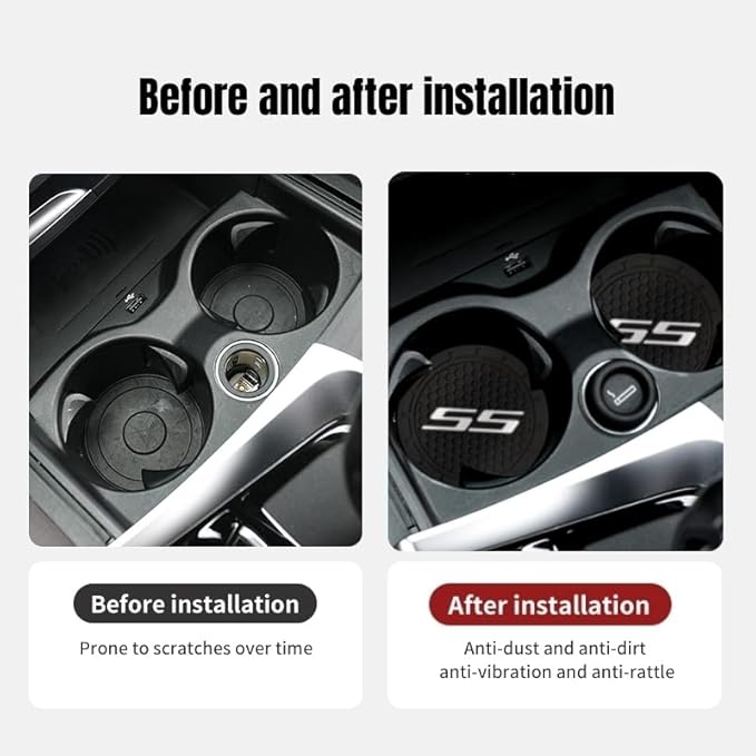 2Pcs Car Cup Holder Coaster for Camaro SS Accessories Auto Anti Slip Cup Holder Insert Coaster Car Interior Accessories (SS White)