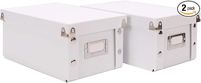 Snap-N-Store Index Card Holder Storage Box - Collapsible Organizer Box fits 1100 Flash Cards - Business, Recipe, or Note Card - 4 x 6, 2 Pack, White