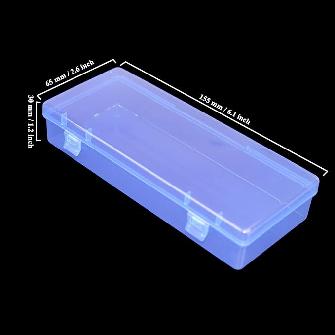 LJY 10 Pieces Rectangular Empty Mini Clear Plastic Organizer Storage Box Containers with Hinged Lids (6.1 x 2.6 x 1.2 inch, Blue)
