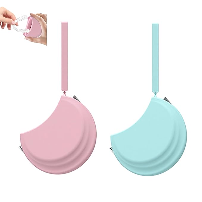 2 Pack Silicone Retainer Case with Vent Holes Lanyard Aligner Case Cute Portable Container Holder Night Guard Case for Travel Girl Women Men Kids (Pink+Blue)