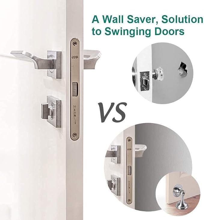 10 Pack Door Stops, Magnetic Door Stopper, Floor Wall Mount Manget Door Stop Heavy Duty Soft Catch Magnetic Doorstop Holders to Keep Door Open, Silver