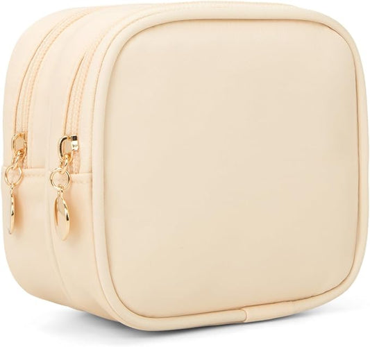 Small Makeup Pouch, Double Zipper Cosmetic Bag, Travel Makeup Bag, Cute Makeup Bag for Purse, Mini Toiletry Bag (sand)