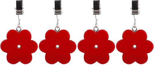 TwoFish Home Set of 4 Red Flower Tablecloth Weights Clips Handicraft Red Flower Tablecloth Clamps Pack of 4