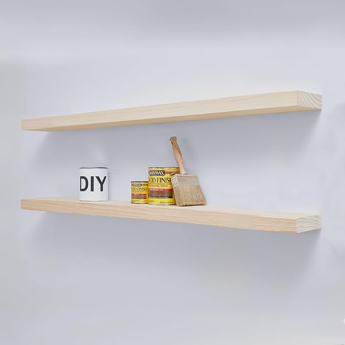 Homeforia Wood 48 inch Floating Shelf, High-End Solid Natural Wood 48-inch Floating Shelves for Wall Mounted, Unfinished Wooden Large Floating Shelves, Heavy Duty Bracket, 48 X 6.5 X 1.75 in, Set of 3