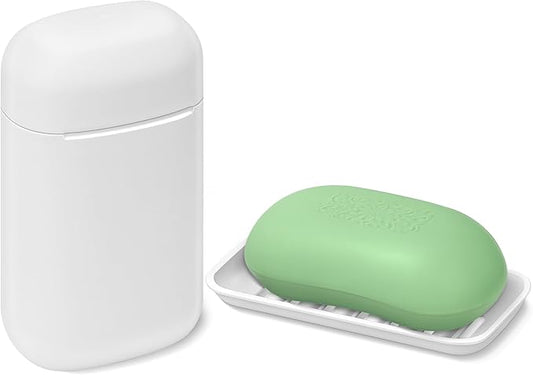 Travel Soap Case soap Holder,Leak Proof Soap Holder with Silicone Sealed lid,Keep Dry with Drainage Tray,Soap Dish for Travel, Gym, Bathroom, Outdoor, Camping, School(White)