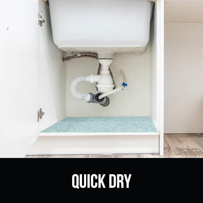 GORILLA GRIP LeakGuard Non-Adhesive Under Sink Mat for Kitchen Cabinet, 24x50, Waterproof Quick Dry Shelf Liner, Durable Absorbent Felt Mats for Bathroom Sinks, Cabinets, Dresser, Easy Trim, Spa Blue