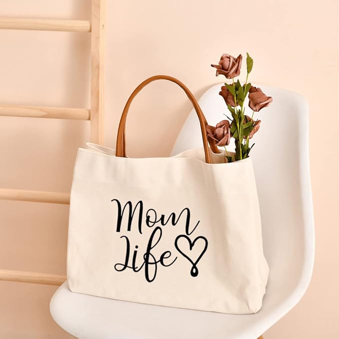 kifasyo Mom Mama Bag Mother Gifts Momlife Tote for Hospital, Shopping, Beach, Travel