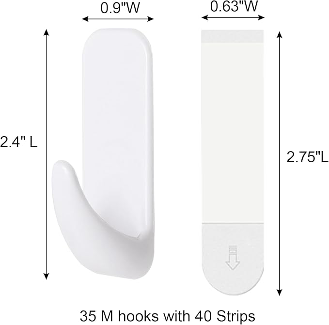 Wall Hooks for Hanging Heavy Duty 35pcs, Towel Hanger for Bathroom with 40 no Damage Adhesive Strips Medium, Dorm Essentials forwreath,hat,Coat