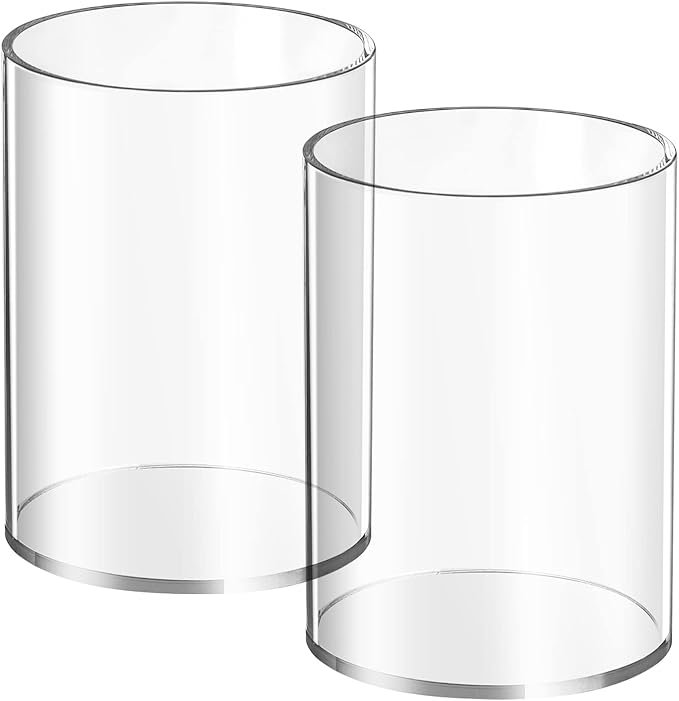 2 Pieces Clear Acrylic Pen Holder Round & Pencil Cup Clear Makeup Bush Holder Acrylic Desktop Stationery Organizer for Office, School, Home, Desk Accessories - 2 Pack, Round