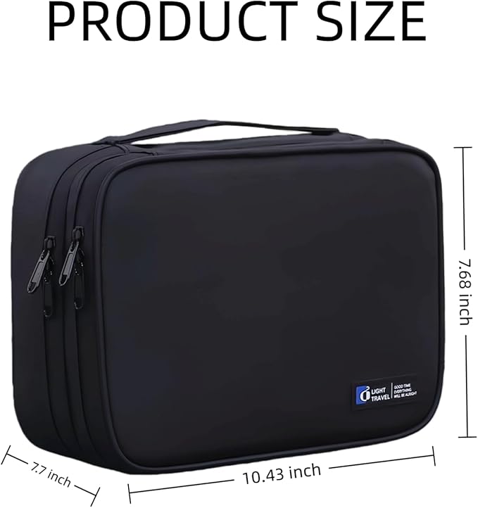 Electronics Organizer Travel Case,Cord Organizer Travel, Double-Layer Cable Organizer Bag, Tech Pouch Accessories Carry Storage For Phone, Cables, Airpods, USB, Sd Card,Essentials (Black)