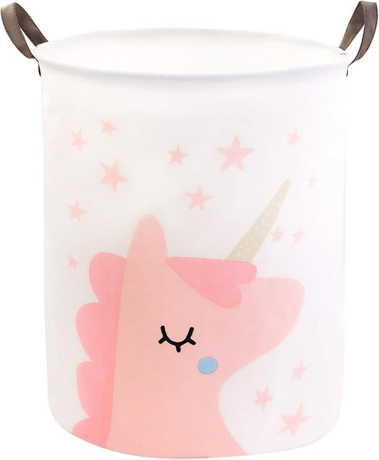 Mziart Kids Laundry Basket for Girls Boys, Cute Baby Laundry Hamper Waterproof Collapsible Large Storage Basket Nursery Toy Bin Home Decor Gift Baskets for Bathroom Bedroom 19.7 Inch (Pink Unicorn)