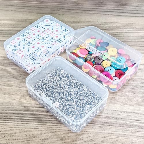 LJY 24 Pieces Rectangular Empty Mini Clear Plastic Organizer Storage Box Containers with Hinged Lids (Transparent, 4.9 x 3.3 x 1.4 inch)