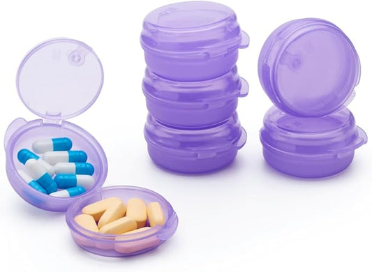 Small Pill Case for Purse Pocket (6 Pack), Double-Layer Pill Box, Portable Medicine Organizer Travel Pillbox, Cute Pill Container Holder,Multifunctional Mini Storage Box(Purple)