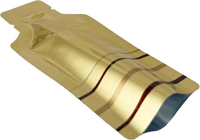 PABCK 100 Pcs Disposable Open Up Mylar Storage Bags Cosmetic Shampoo Liquid Containers Sample Pouch Heat Seal Foil Bag Travel Use Packets for Toiletries Skincare Lotion (Gold, 2.36x4.72 inch)