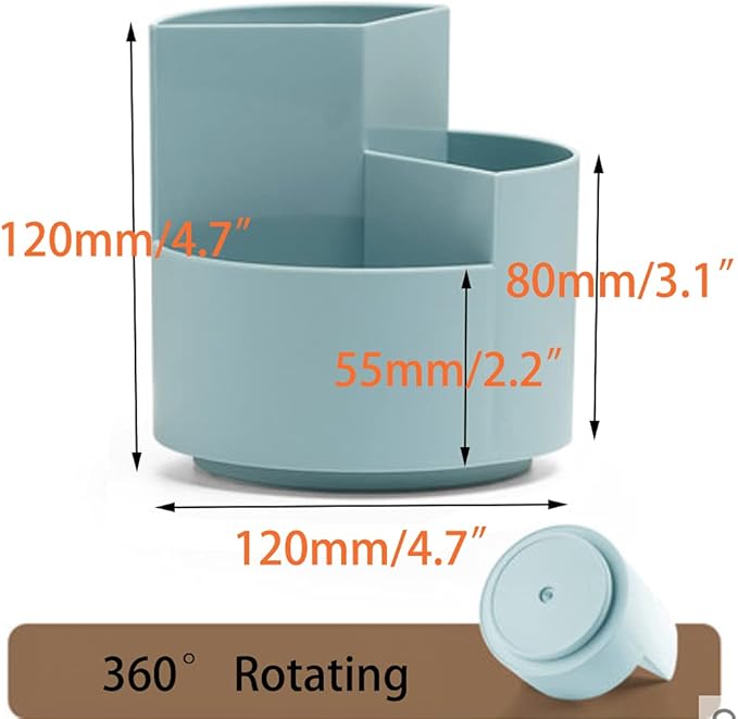 Rotating Pen Holder 3 Compartments, School Supplies Organizer for Pen, Colored Pencil, Art Brushes, Desktop Storage Box in Classroom & Art Studio, Gift for Teachers, Classmates, and Friends ,Blue