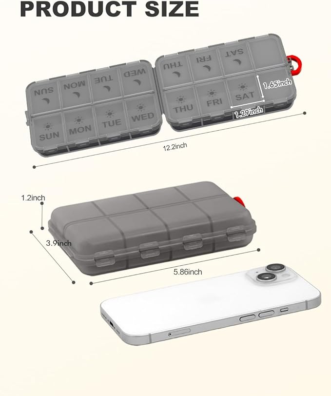Pill Organizer Medicine Organizer Travel Essentials - Weekly Medicine Dispenser with Etched Labels, 7 Day AM PM Dispenser, Travel Pill Box, Foldable Medicine Case