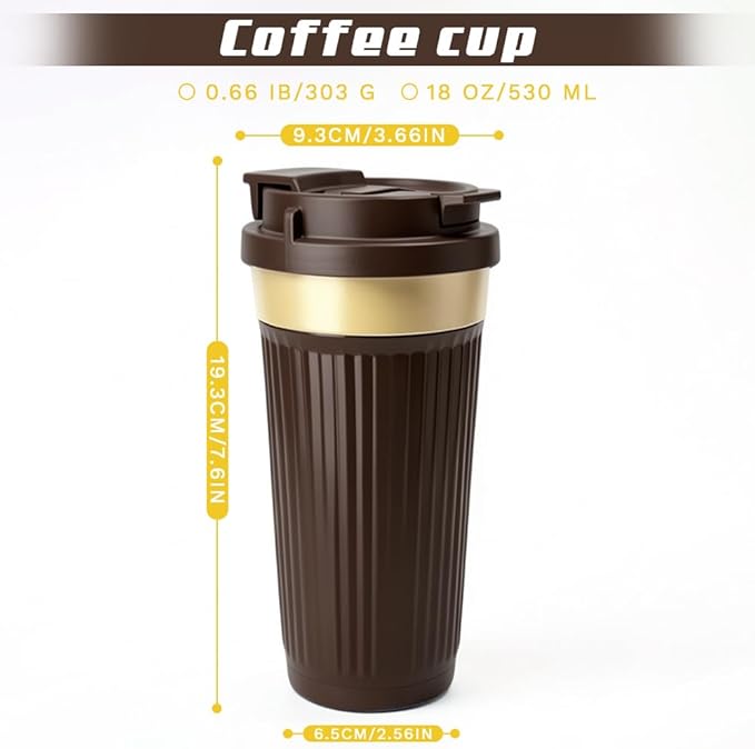 Vacuum-Insulated Stainless Steel Travel Coffee Mug, Leak-Proof Reusable Coffee Cup with Lid-Keeps Drinks Hot & Cold for Hours, Durable Double Wall Tumbler for Men & Women (5th-Dark Coffee, 18OZ)