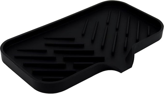 Yasmen Silicone Bathroom Soap Dishes, Sink Sponge Holder for Kitchen, Rubber Soap Dish with Drain, Shower Soap Sponge Tray, Sink or Counter Organizer, for Bar Soap, Bottle, Dish Soap Dispenser-Black