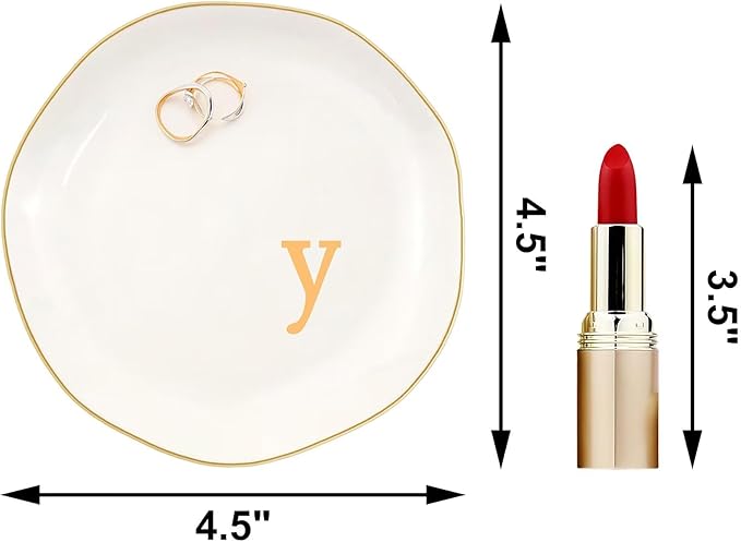 Ceramic Jewelry Dish with Personalized Monogram, White Decorative Ring Trinket Tray, Engagement Wedding Gift for Women Mom Friend, Letter y