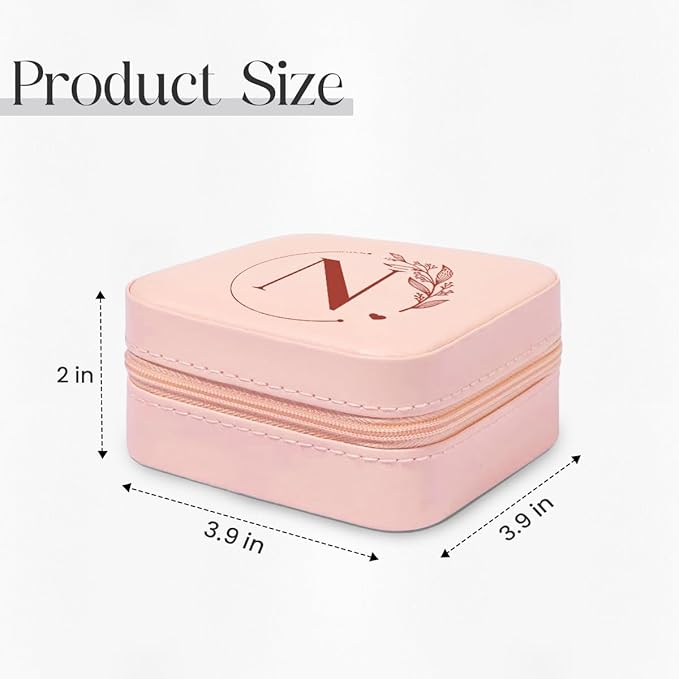 SANDJEST Personalized Jewelry Box, Pink Small Travel Jewelry Box with Initial N, Monogrammed Jewelry Case Organizer for Girls Women Teen, Mini Travel Essentials Gifts for Christmas Birthday