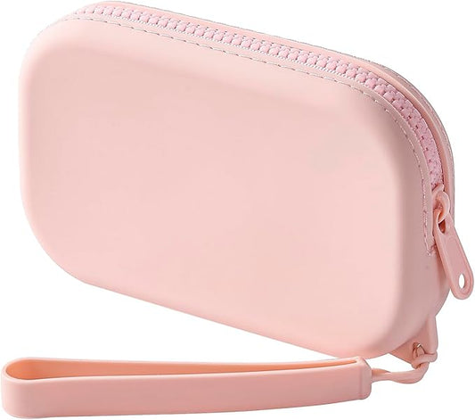 JOVAKIT Small Portable Silicone Makeup Bag for Women, Travel Waterproof Toiletry Cosmetic Bag Gifts for Women, Zipper Closure Makeup Case with Handle (Pink)