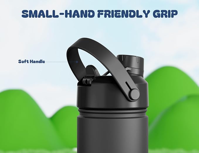 POWCAN 2 Pack 18 oz Insulated Water Bottle for School: Leakproof, 2-in-1 Straw Spout Lid, BPA-Free, Keep Cold 24 Hrs, Stainless Steel Cup (Dark Knight & Sea Breeze)
