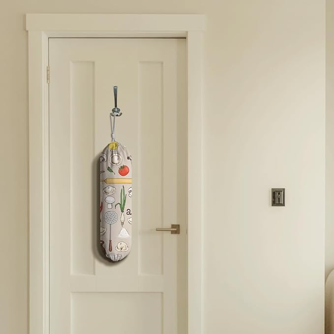 Kitchen Print Plastic Bag Holder, Wall Mount Plastic Bags Organizer, Pantry Organization, Reusable Shopping Bags Holder Dispenser for Kitchen, Housewarming Gift,Pattern Garbage Bag 61