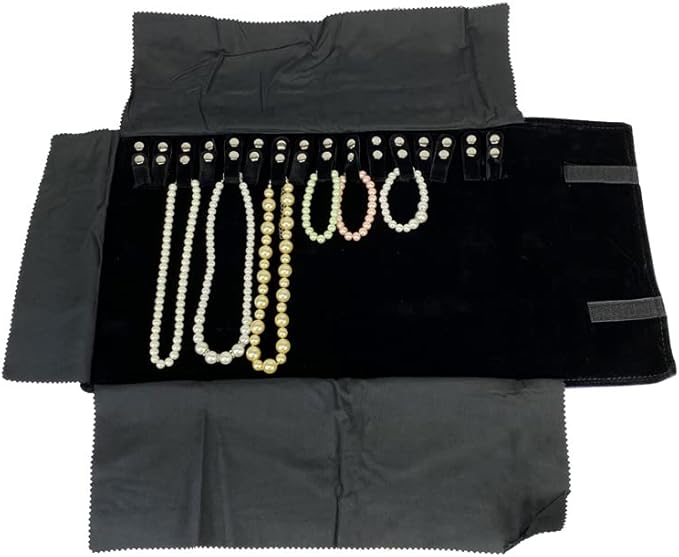 Velet Travel Jewelry Case Roll Bag Organizer for Necklace Bracelet Black Gray Velvet (Black Velvet)