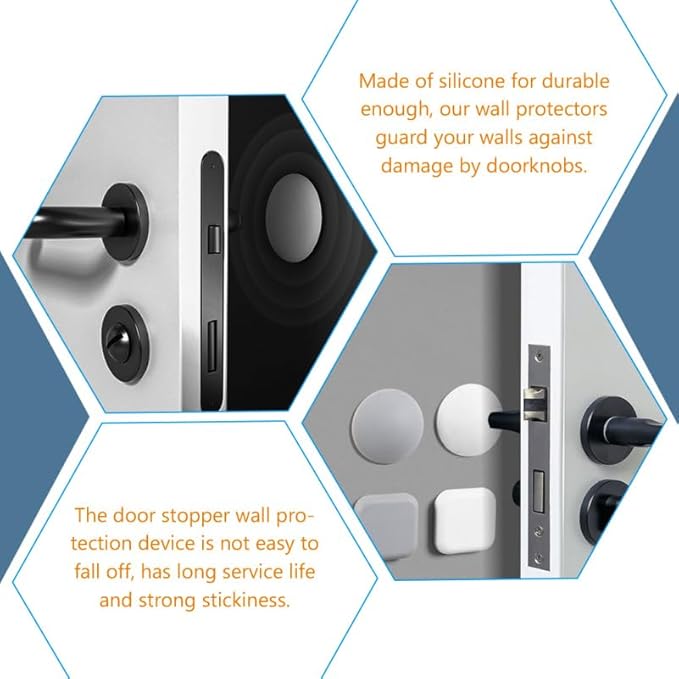 Anti-Collision Door Stopper 4Pcs Self-Adhesive Wall Protector Bumper for Door Knobs Silicone Quiet Handle Bumper for Home and Office