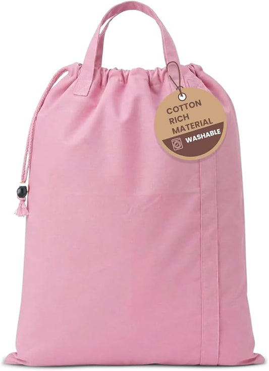 LFH Home Large Premium 1pack Cotton Canvas Laundry Bag with Drawstring and Handles Heavy Duty, Multi-Use, Washable for Home, Travel, College or Storage 20x30-Pink