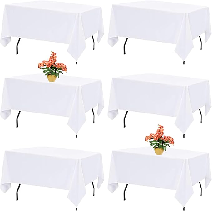 6 Pack White Table Cloth Rectangle Table Cloths for 8 Foot Rectangle Tables 60 X 126 Inch Washable Polyester Tablecloth for Weddings, Parties, Banquet, and Daily Use