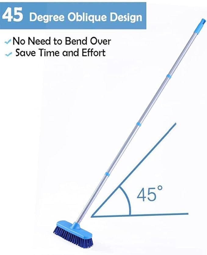 YONILL Deck Brush with Long Handle - Floor Scrub Brushes for Cleaning Shower, Stiff Bristle Scrubbing Brush, 50" Floor Scrubber Brush for Bathroom, Bathtub, Tub, Tile Floors, Garage and Patio