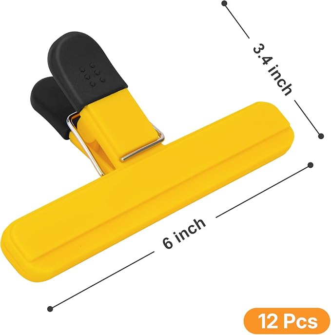 Chip Clips, 12 Pack Large Food Clips, Snack Bag Clip, Plastic Heavy Duty Seal Grips for Food Storage, Home, Office and More(6 x 3.5 Inch)