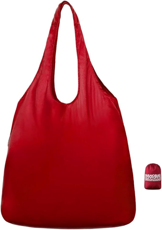 Nanobag Ultralight Foldable Tote for Women & Men, Reusable Grocery & Travel Bag, Packable Collapsible Compact Market Essential (Standard Burgundy)