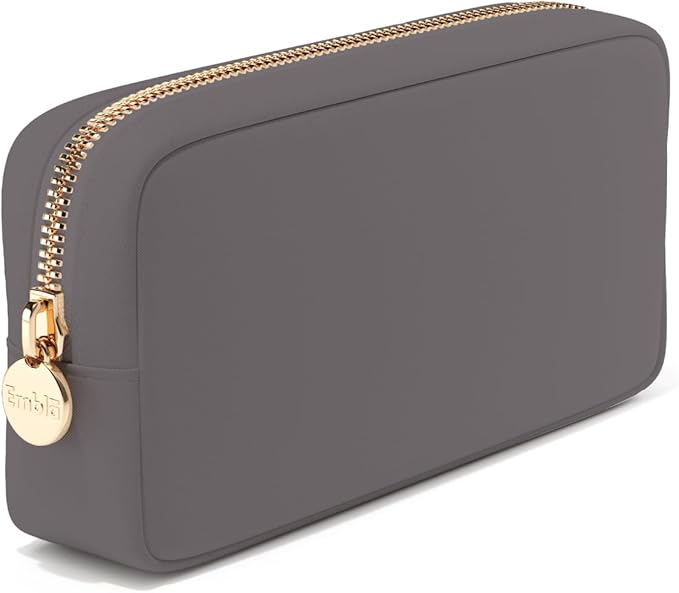 Embla Makeup Bag Travel Cosmetics Pouch and Toiletry Bag, Nylon Zipper Pouch Purse, Cute Make Up Organizer Storage Tote for Women Girls, Waterproof Travel Skincare Case, Small Makeup Bags, Grey